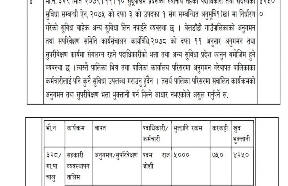 बेलडाँडी उपाध्यक्ष शान्ति नाथ बनिन सुदुरपश्चिमकै नियम विपरित भत्ता खाने टप “वान” जनप्रनिधी, असुल गर्नुपर्ने महालेखाको प्रतिवेदन